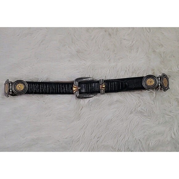 VTG Brighton Museum Collection Belt Mythology Coins Size L Black Croc Leather